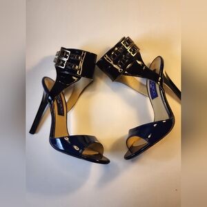 Jimmy Choo for H&M Patent Sexy Bondage Ankle Peep Toe Stilettos Heels Sz 35